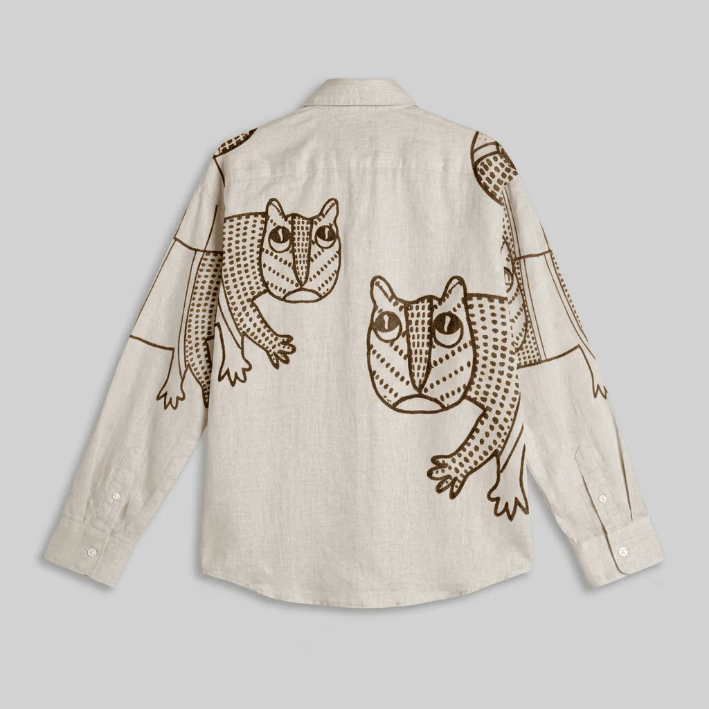 Handcrafted Tribal Tiger Art Print Casual Shirt | Premium Full Sleeve Designer Button-Down Shirt
