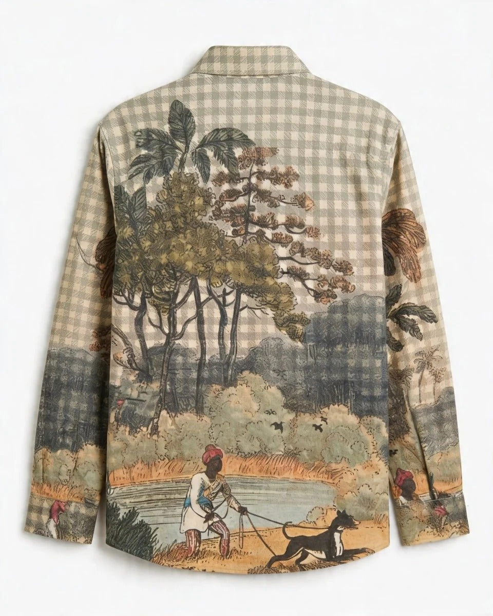Vintage Countryside Landscape Print Premium Casual Shirt | Full Sleeve Artistic Button-Down Shirt