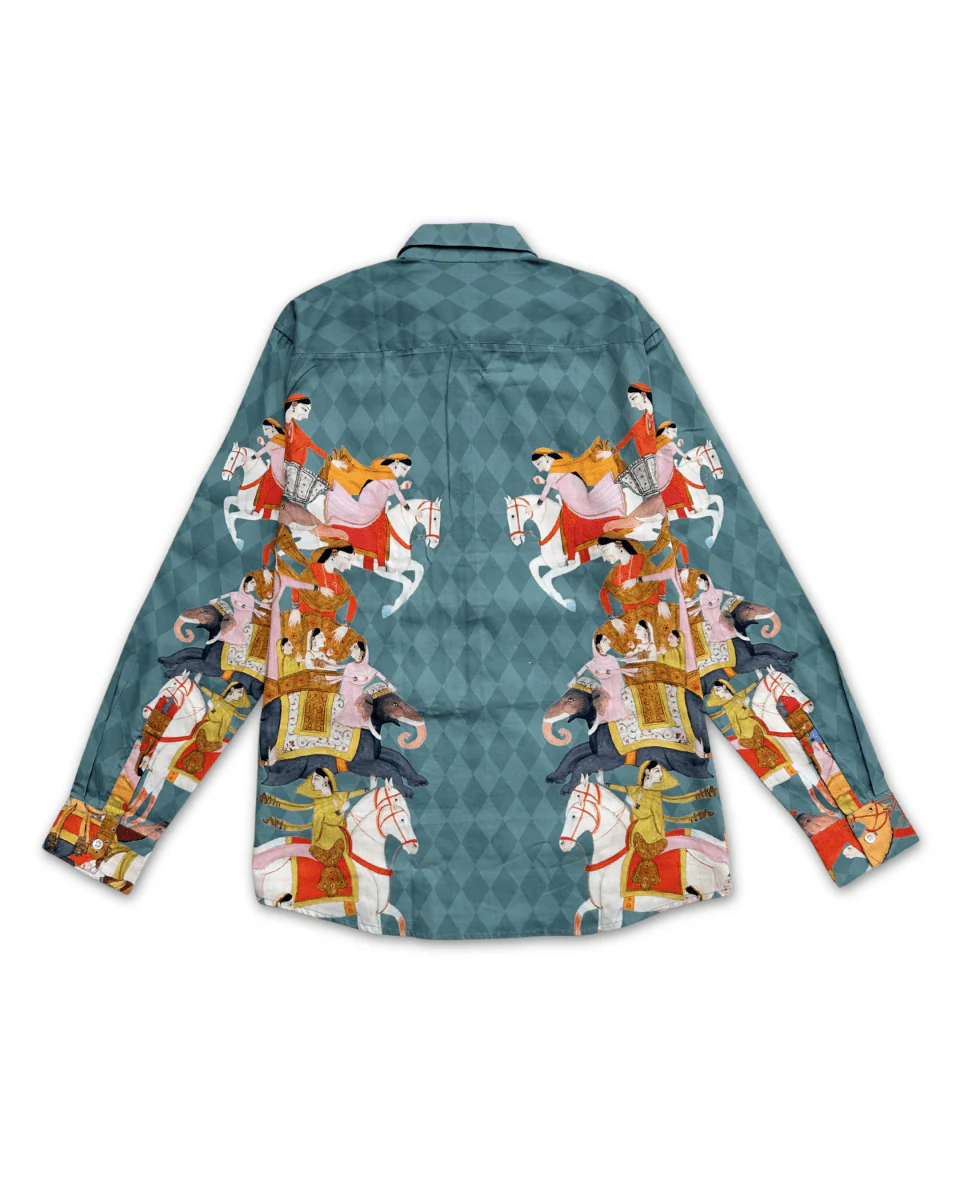 Royal Heritage Elephant & Horse Print Premium Casual Shirt | Full Sleeve Artistic Button-Down Shirt