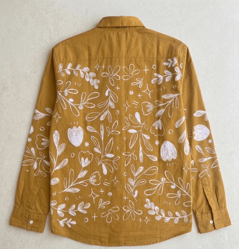 Floral Hand Drawn Print Premium Casual Shirt | Long Sleeve Botanical Button-Down Blouse
