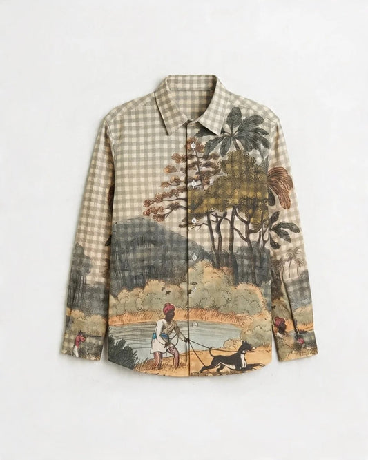 Vintage Countryside Landscape Print Premium Casual Shirt | Full Sleeve Artistic Button-Down Shirt