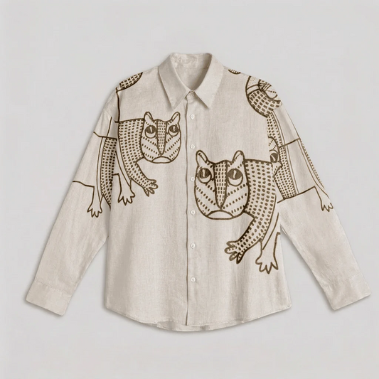 Handcrafted Tribal Tiger Art Print Casual Shirt | Premium Full Sleeve Designer Button-Down Shirt