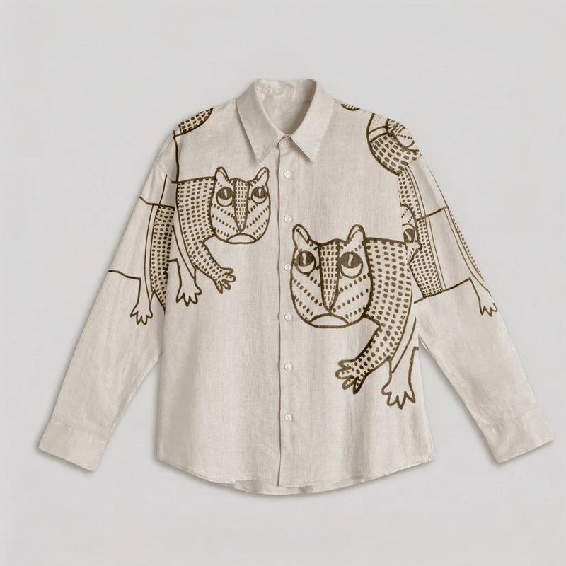 Handcrafted Tribal Tiger Art Print Casual Shirt | Premium Full Sleeve Designer Button-Down Shirt