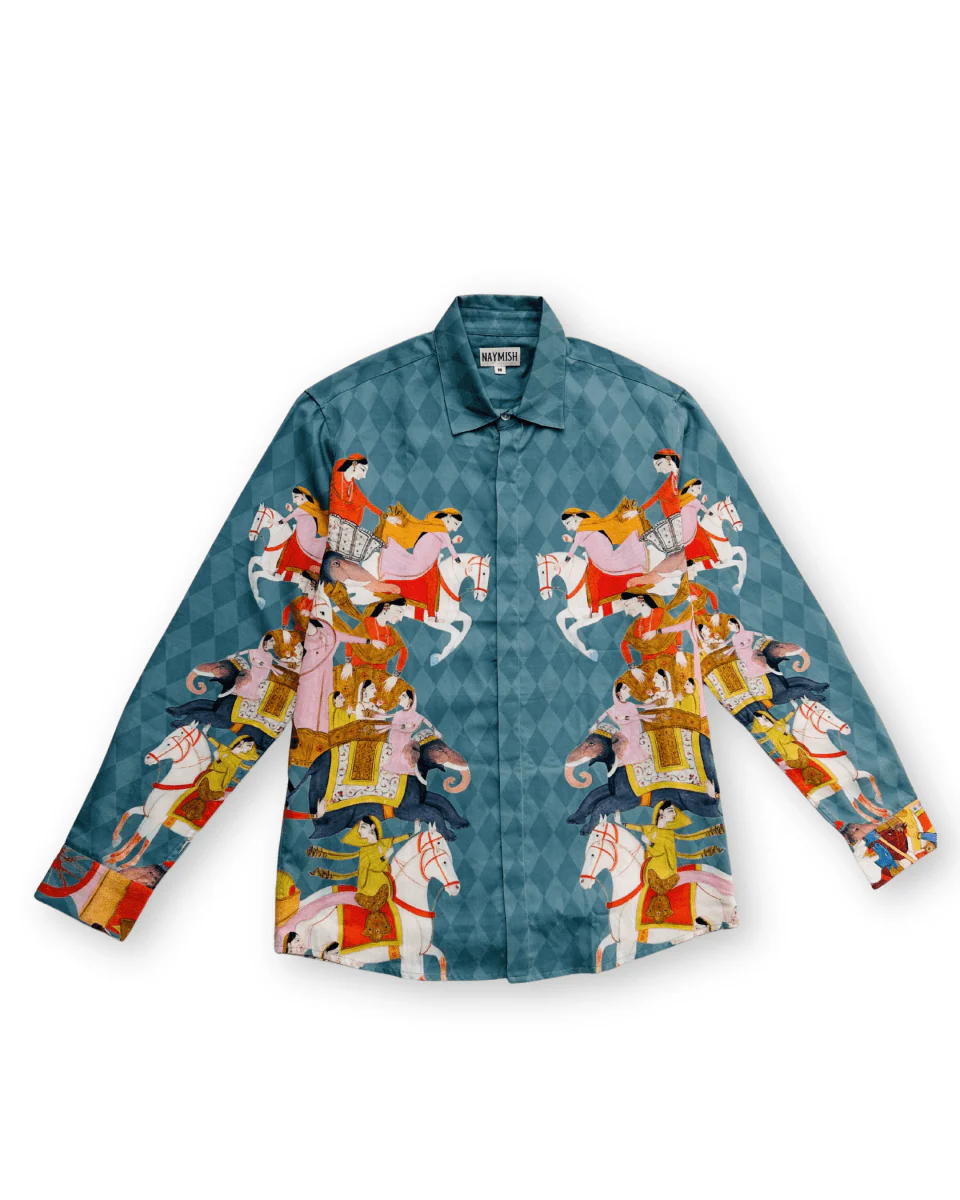 Royal Heritage Elephant & Horse Print Premium Casual Shirt | Full Sleeve Artistic Button-Down Shirt