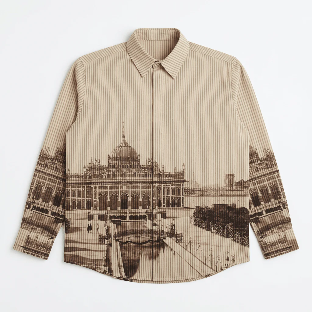 Vintage Architectural Cityscape Print Premium Casual Shirt | Full Sleeve Designer Button-Down Shirt