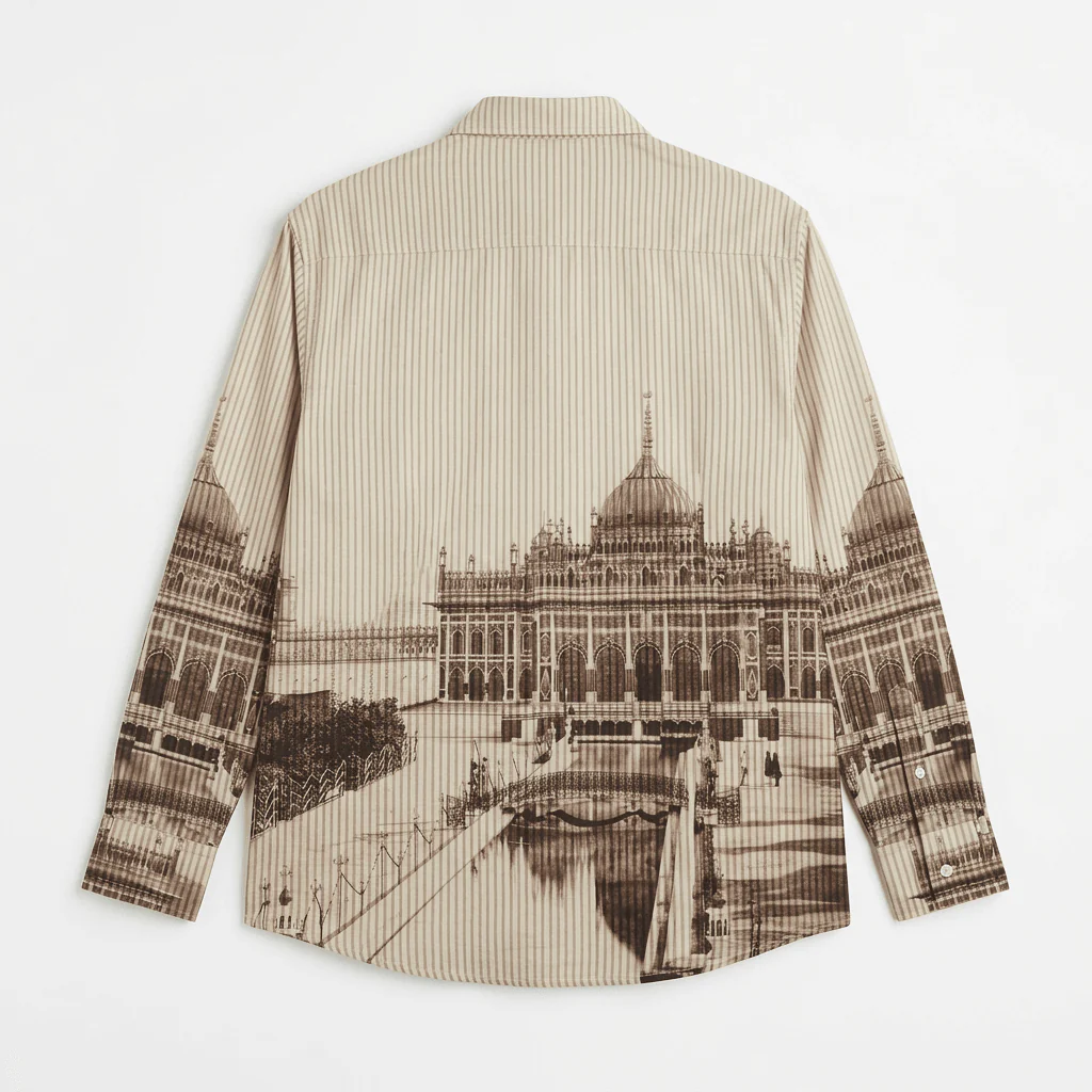 Vintage Architectural Cityscape Print Premium Casual Shirt | Full Sleeve Designer Button-Down Shirt